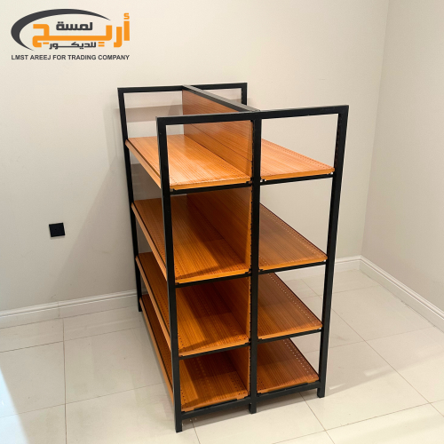 رفوف بقاله حديد وسطي برتقالي خشبي