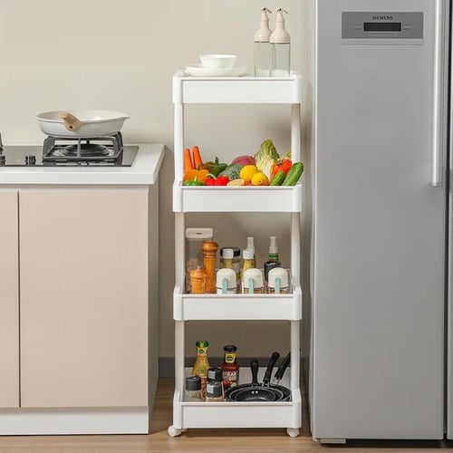 رف بلاستيكي 4 عجلات ابيض