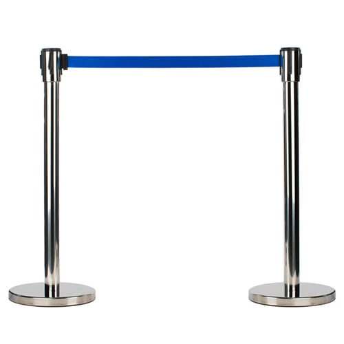 عمود حواجز تنظيم صفوف فضي شريط ازرق