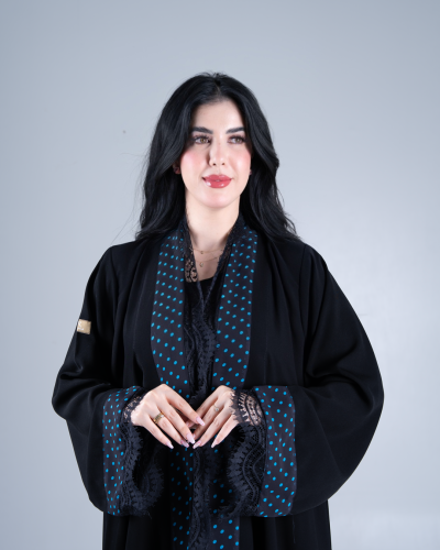 عباية ليندا بقماش كريب ملكي تدخيلات منقط ازرق