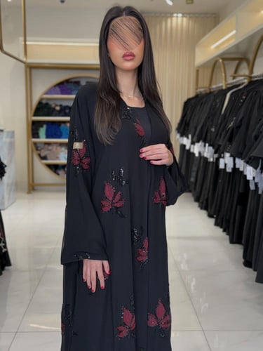 كولكشن العيد | عباية حنان بقماش شيفون مبطن مزين بش...