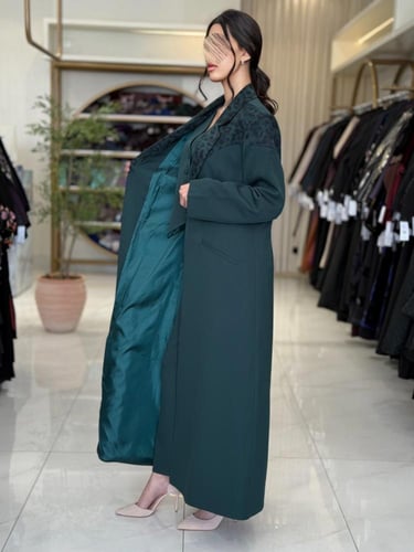 عباية إيليف بقماش كربب باربي تركي اخضر ( طقم ثلاث...