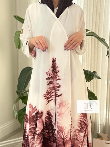 عباية مزن كلوش بقماش كريب امريكي زهري