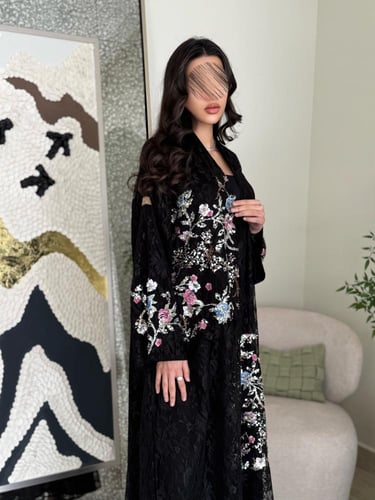 كولكشن العيد | عباية افراح بقماش دانتل فرنسي بشك