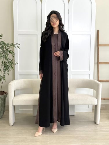 عباية افنان بقماش كريب رموش مع حرير تركي بني