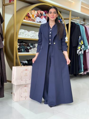 عباية عنقاء | بليزر طقم تركي ثلاث قطع كحلي