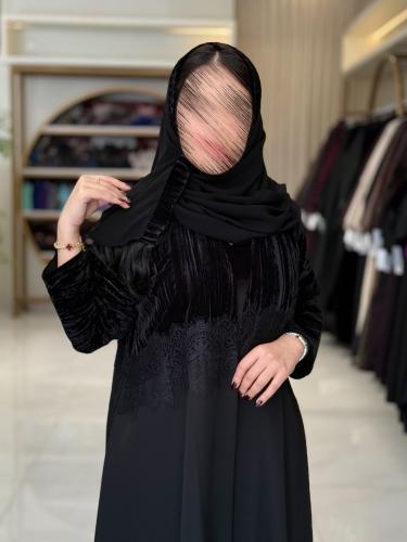 عباية كروي بقماش مخمل مكسر تدخيلات كريب ايطالي بدا...
