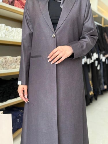 عباية ريوف بليزر بقماش ميرال مقلم رمادي