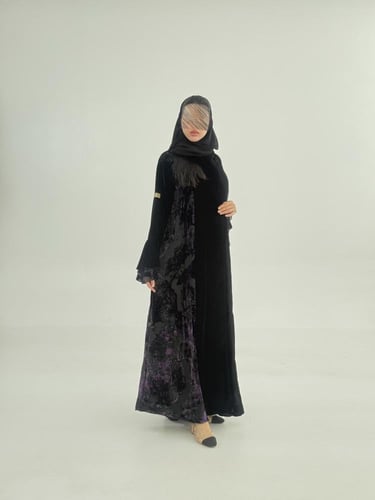 عباية غيوم بقماش مخمل كوري تدخيلات شيفون بنفسجي