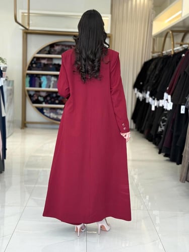 بليزر | عباية اسرار بقماش كريب باربي تركي عنابي (...