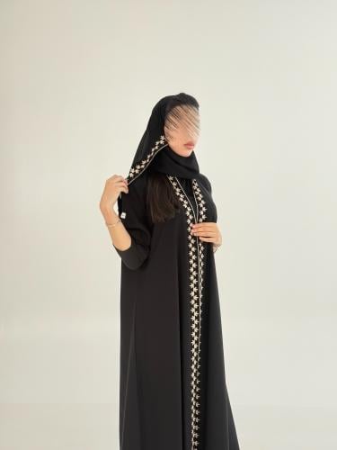 عباية ريمين بقماش انترنت بتطريز بيج