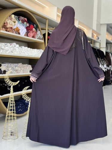 عباية رويده بقماش كريب ويفر مطرز بنفسجي