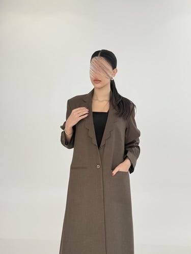 عباية | بليزر عفاف بقماش كريب اميرال مقلم زيتي