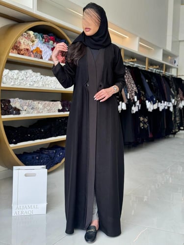 عباية جيلان كريب الاناقة اسود ( تدخيلات اسود )