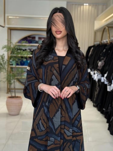 عباية سما بقماش شيفون برسم مبطن دبل فيس بني