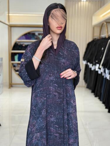 عباية زوينه بقماش شيفون دبل فيس ملون موف