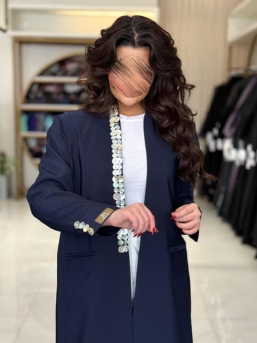 بليزر | عباية اسماء بقماش كريب باربي مزين بصدف كحل...