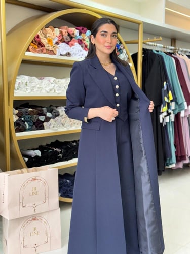 عباية عنقاء | بليزر طقم تركي ثلاث قطع كحلي