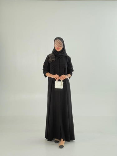 عباية سميه بقماش كريب سرميك تخريم كمبيوتر اسود