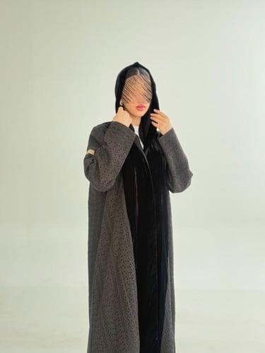 عباية ريماس بقماش مخمل كوري تدخيلات روكاما بني