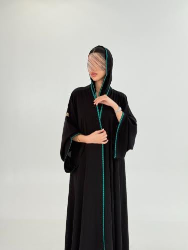 عباية سلطانه بقماش انترنت كويتي بتطريز ناعم تركواز