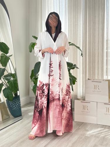 عباية مزن كلوش بقماش كريب امريكي زهري