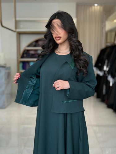 بليزر | أبرار بقماش كريب باربي تركي اخضر (طقم قطعت...