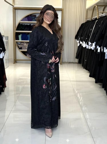 كولكشن العيد | عباية اشجان بقماش دنتل مزين بشك 1