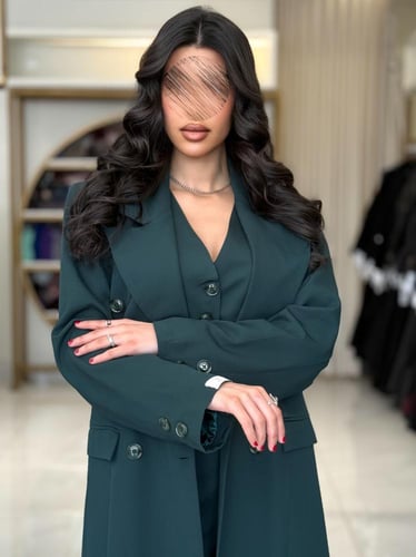 بليزر | عباية اسرار بقماش كريب باربي تركي اخضر( طق...