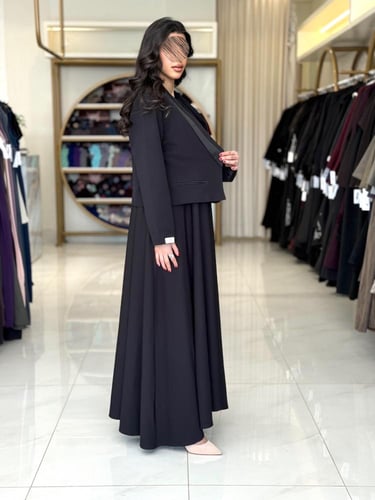 بليزر | أبرار بقماش كريب باربي تركي اسود(طقم قطعتي...