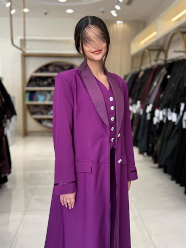 عباية ولوف بقماش كربب باربي تركي بنفسجي ( طقم ثلاث...