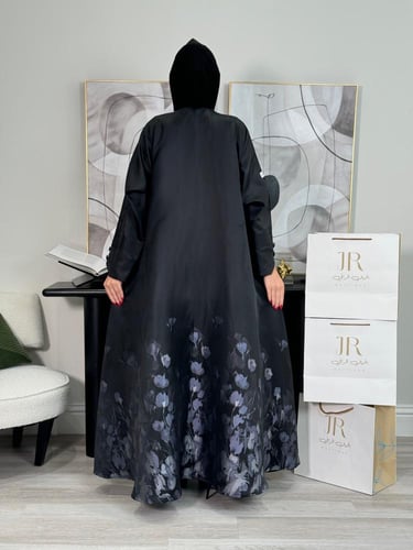 عباية حوريه ا اسود رسم رمادي