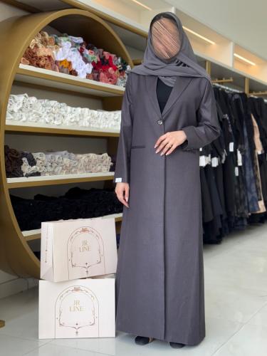 عباية ريوف بليزر بقماش ميرال مقلم رمادي