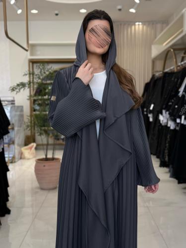 عباية ريفال -بقماش راما بكسرات رمادي