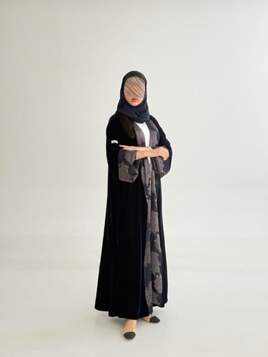 عباية ابريكا بقماش مخمل كوري دبل فيس كحلي