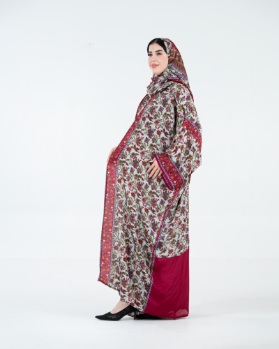 عباية زهره بقماش حرير برسم فوشي