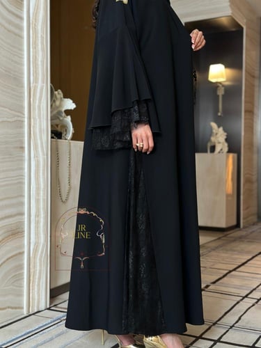 عباية رونق بقماش انترنت مع دانتيل