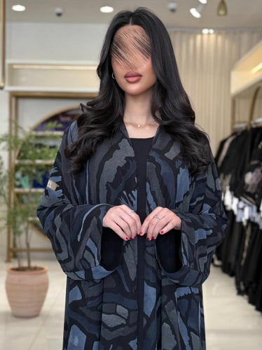 عباية سما بقماش شيفون برسم مبطن دبل فيس رمادي