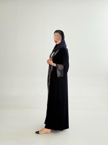 عباية ابريكا بقماش مخمل كوري دبل فيس كحلي