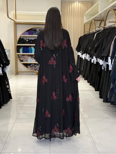 كولكشن العيد | عباية حنان بقماش شيفون مبطن مزين بش...