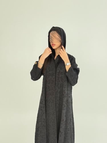 عباية حنين بقماش اورجنزا فلوك مخرم اسود