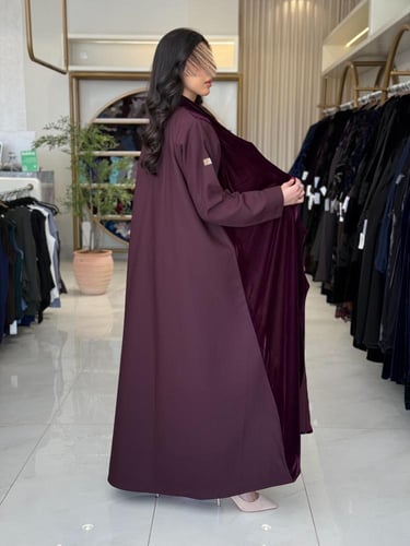 عباية سمو بقماش مخمل تدخيلات كريب الاناقه عنابي