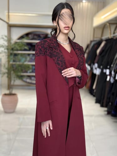 عباية إيليف بقماش كربب باربي تركي عنابي ( طقم ثلاث...