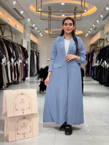 عباية بقصة بليزر بقماش كريب رموش سماوي