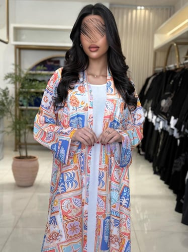 عباية خديجه بقماش حرير برسم زهري