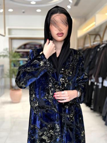 عباية الفاتنه بقماش شيفون مخمل ياباني كحلي2