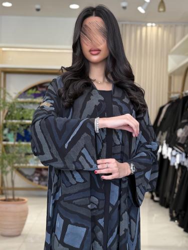 عباية سما بقماش شيفون برسم مبطن دبل فيس رمادي