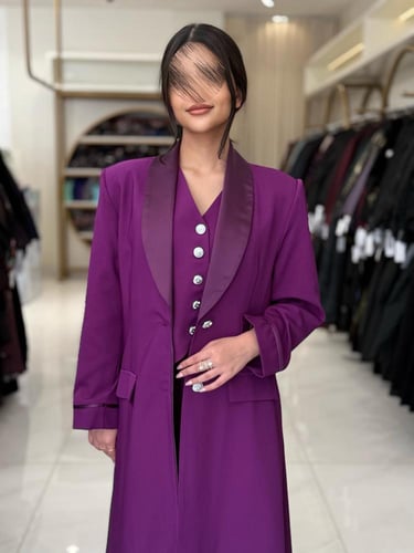 عباية ولوف بقماش كربب باربي تركي بنفسجي ( طقم ثلاث...