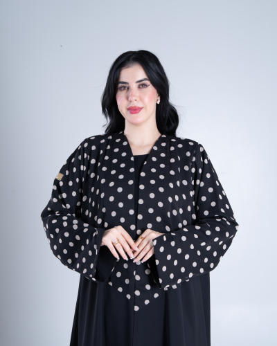 عباية نهيله بقماش روزا لمسة ناعمة مع شيفون منقط