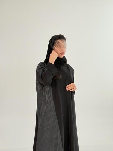 عباية ربى بقماش كريب الاناقة تدخيلات جاكار مخطط كح...